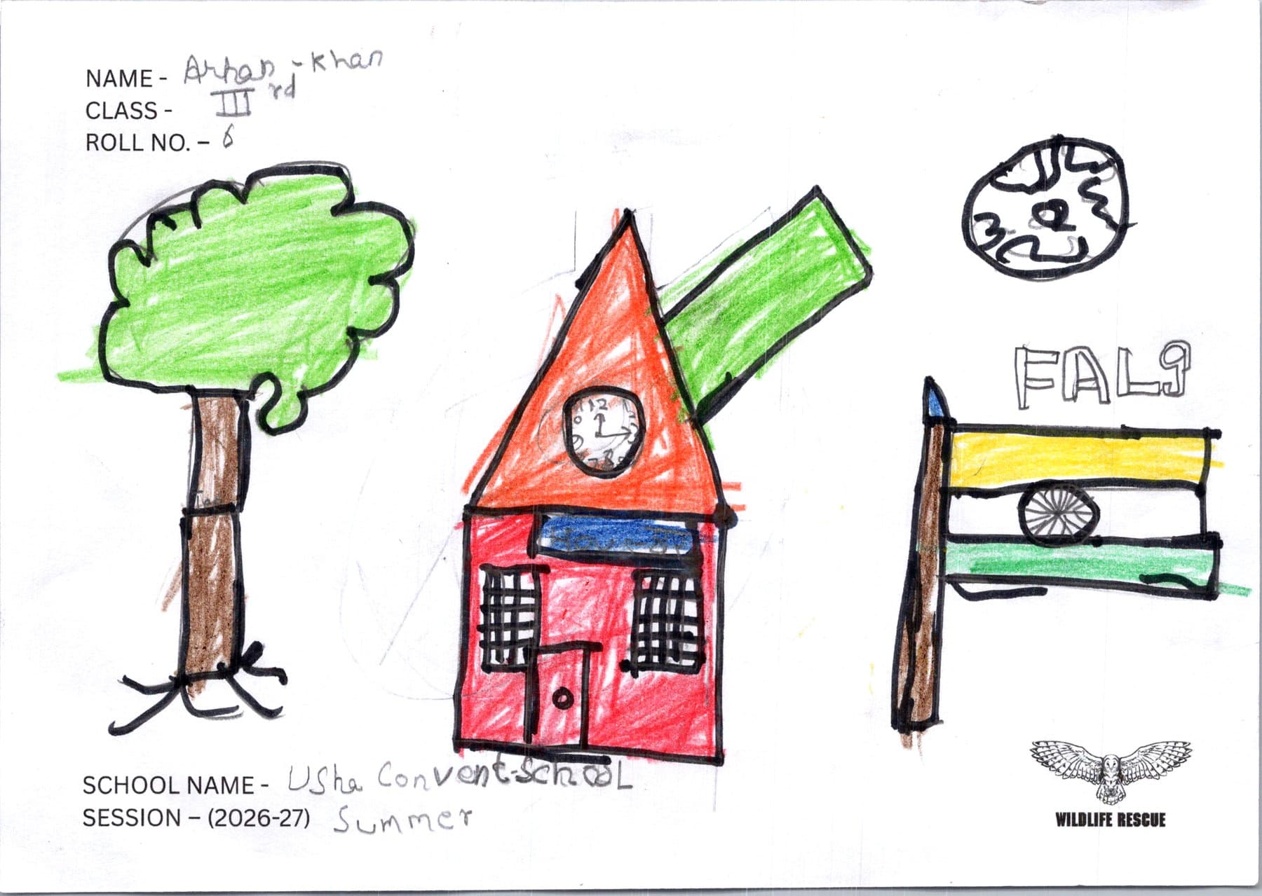 A student's artwork on birds and urban ecology from the awareness session