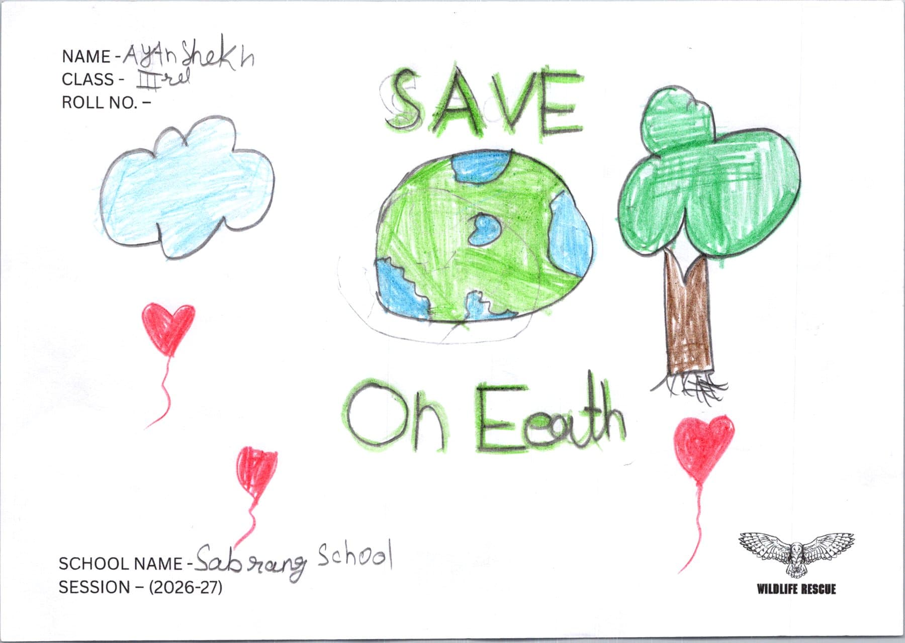 A student's drawing about protecting Delhi's wildlife