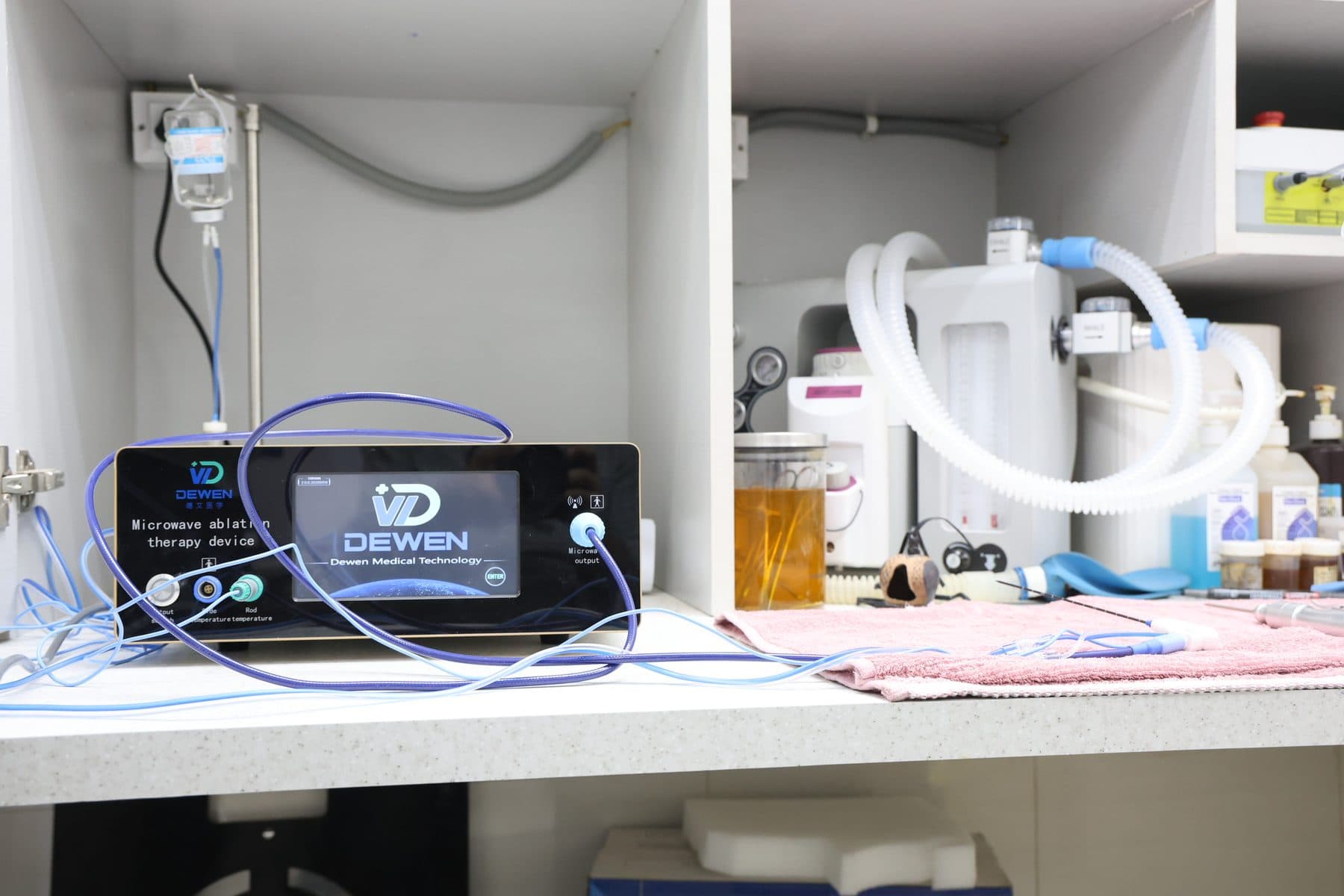 Microwave ablation machine at Wildlife Rescue clinic — used for precision tissue ablation in avian surgery